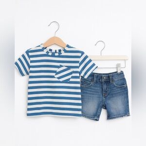 Outfit: 12-18M Zara Blue Striped Kids Shirt & Gap Jean Shorts